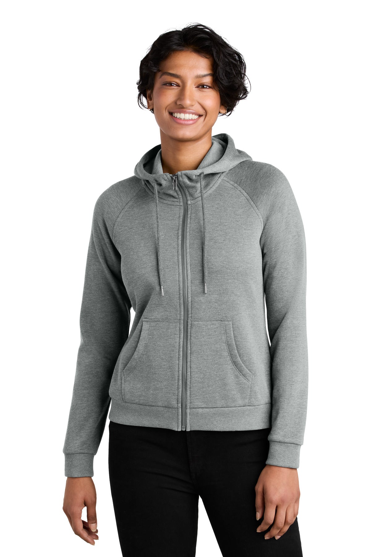 Front View of AlumGryHtr Allmade Women's Organic CVC Fleece Full-Zip Hoodie AL5003