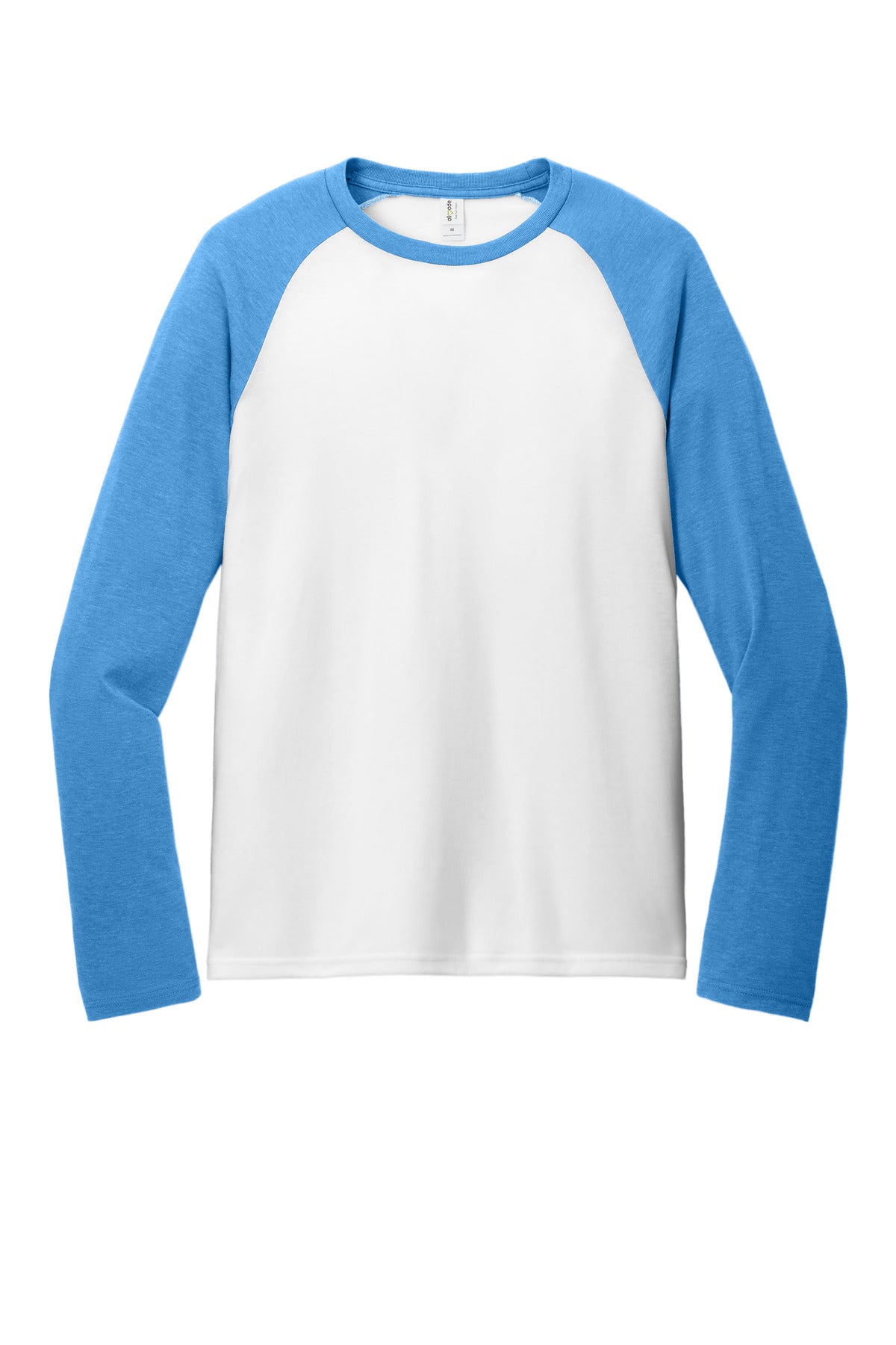 Front View of AzrB/BtWht Allmade Unisex Tri-Blend Long Sleeve Colorblock Raglan AL6009
