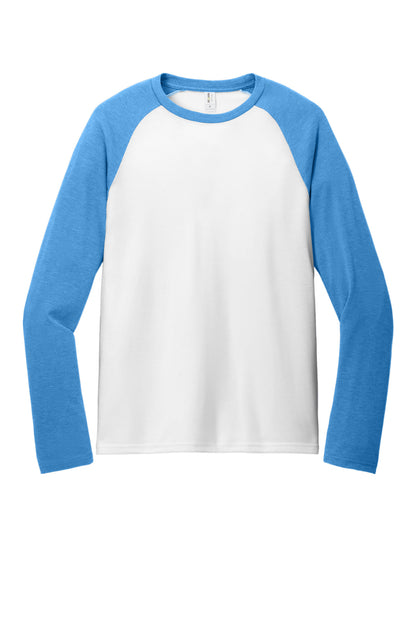 Front View of AzrB/BtWht Allmade Unisex Tri-Blend Long Sleeve Colorblock Raglan AL6009