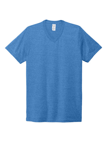 Front View of Azure Blue Allmade Unisex Tri-Blend V-Neck Tee AL2014