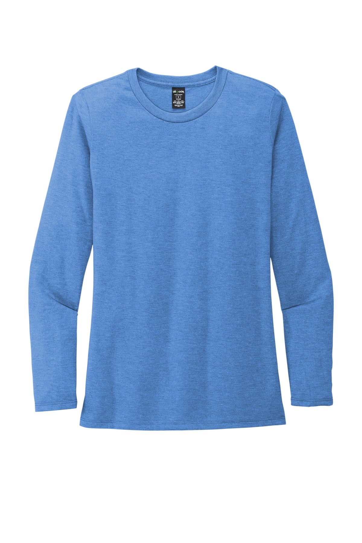 Front View of Azure Blue Allmade Women's Tri-Blend Long Sleeve Tee AL6008