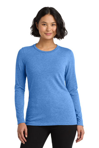 Front View of Azure Blue Allmade Women's Tri-Blend Long Sleeve Tee AL6008