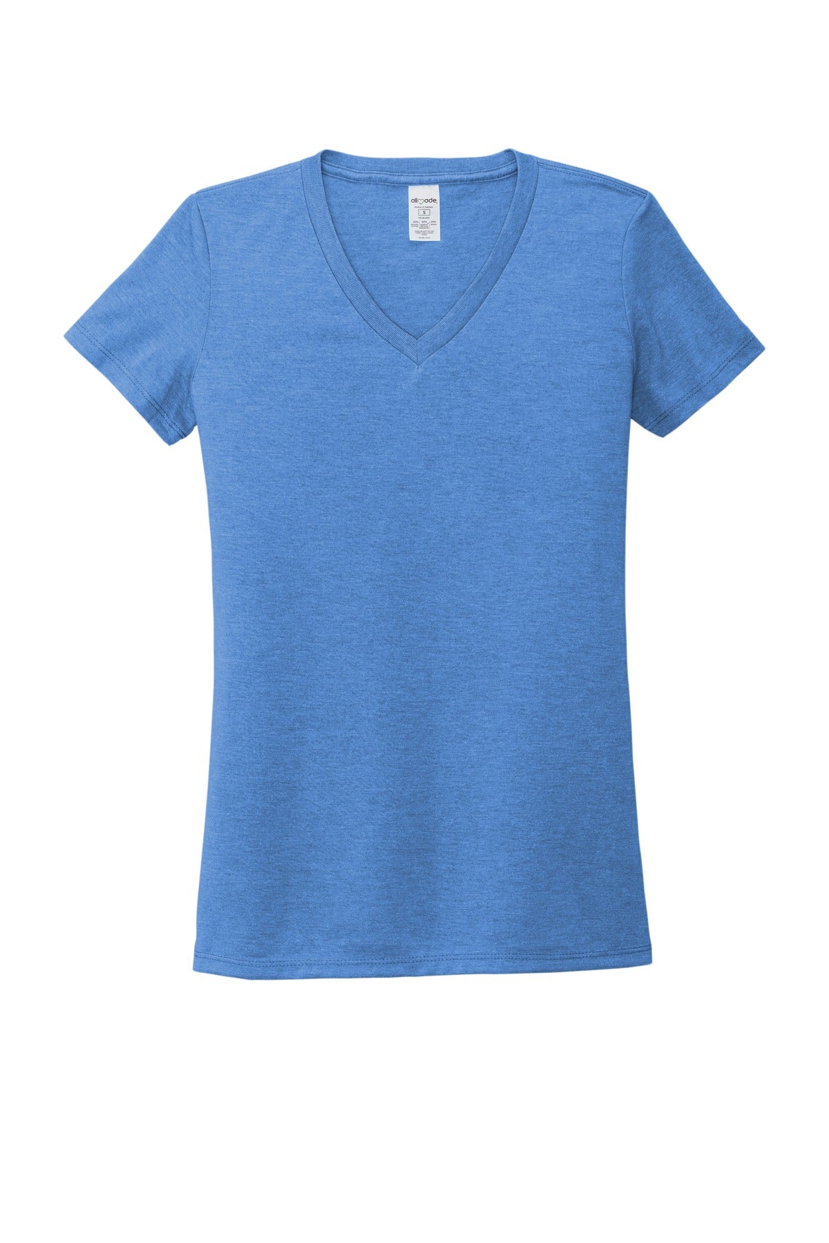 Front View of Azure Blue Allmade Women's Tri-Blend V-Neck Tee AL2018