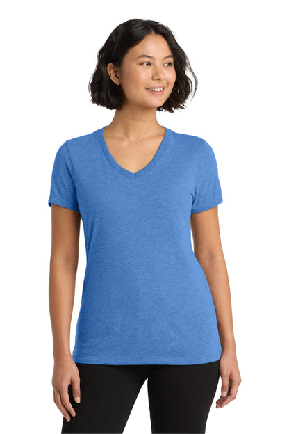 Front View of Azure Blue Allmade Women's Tri-Blend V-Neck Tee AL2018