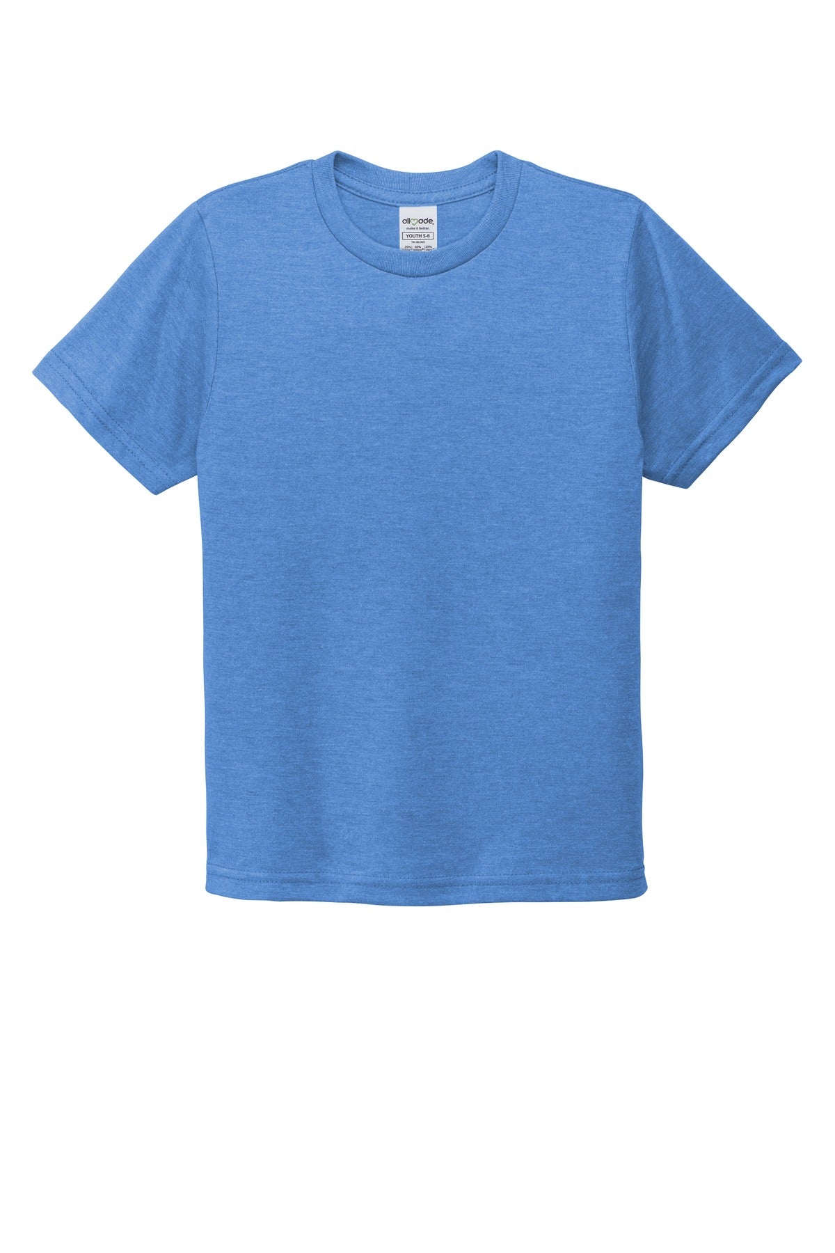 Front View of Azure Blue Allmade Youth Tri-Blend Tee AL207