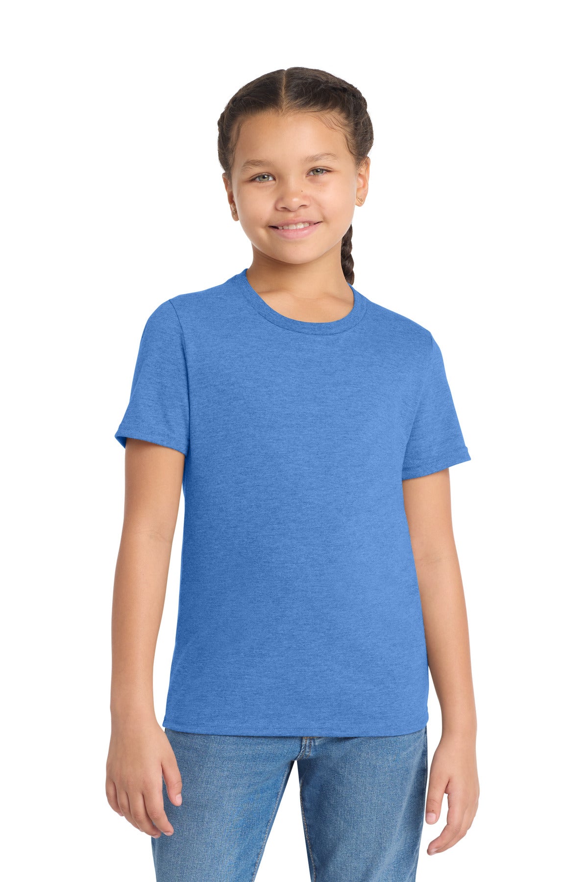 Front View of Azure Blue Allmade Youth Tri-Blend Tee AL207