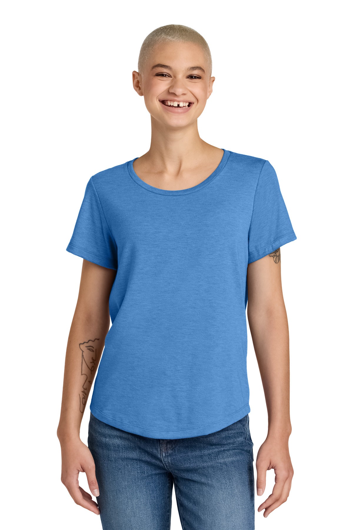 Front View of AzureBlue Allmade Women's Relaxed Tri-Blend Scoop Neck Tee AL2015