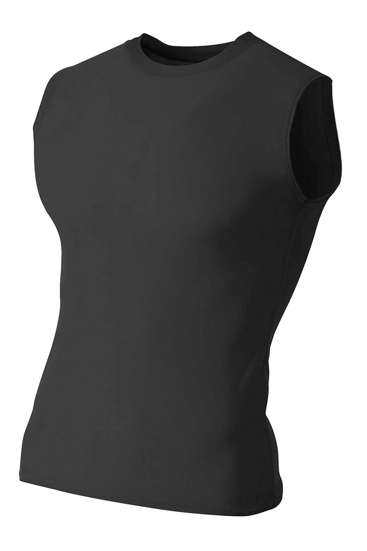 Front View of Black A4 Compression Muscle Tee A4N2306