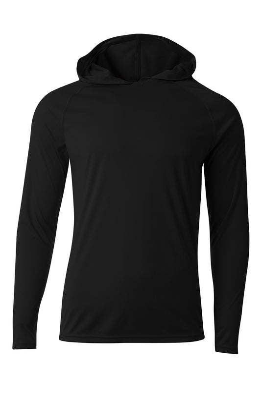 Front View of Black A4 Cooling Performance Long Sleeve Hooded Tee A4N3409 - Star Hats & Embroidery
