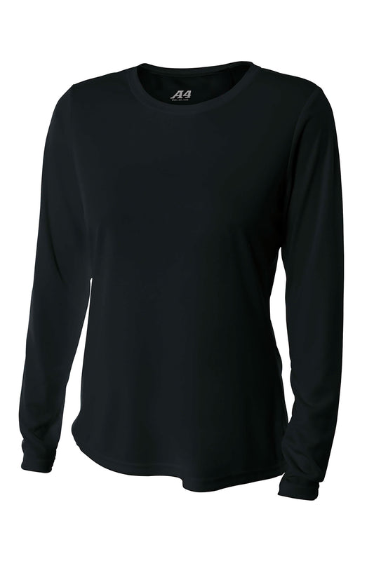 Front View of Black A4 Women's Cooling Performance Long Sleeve Tee A4NW3002 - Star Hats & Embroidery