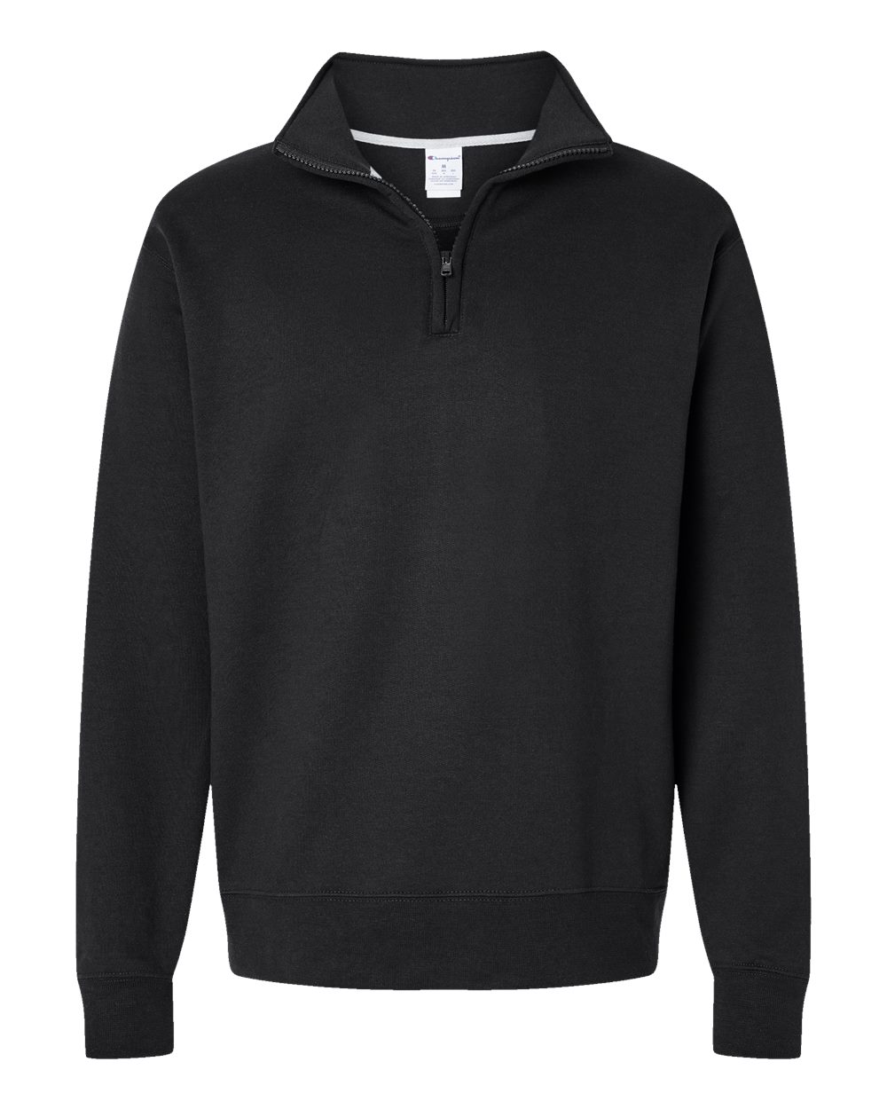 Front View of Black Powerblend® Quarter-Zip Pullover - S450