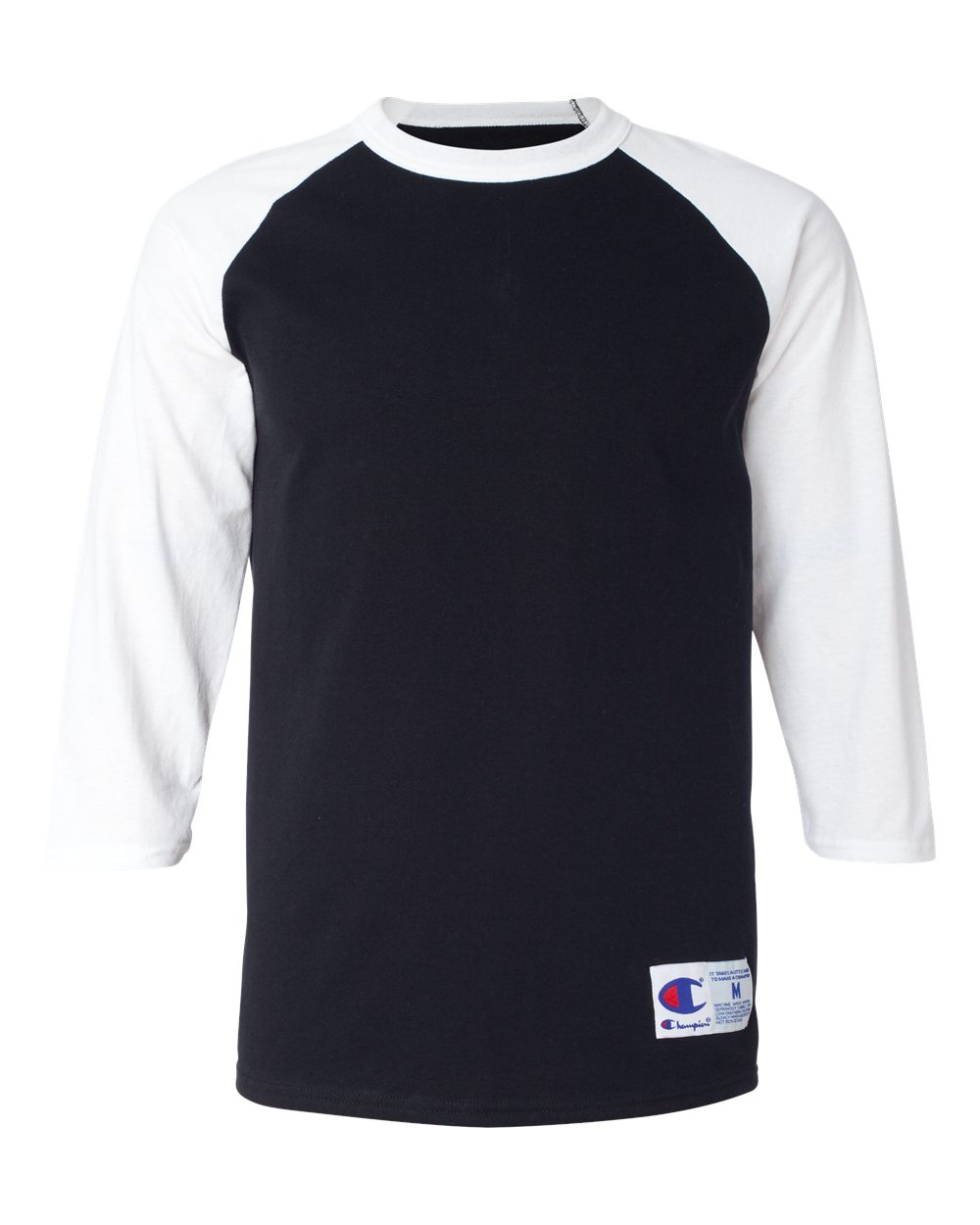 Front View of Black/ White Raglan Sleeve Baseball T-Shirt - T137