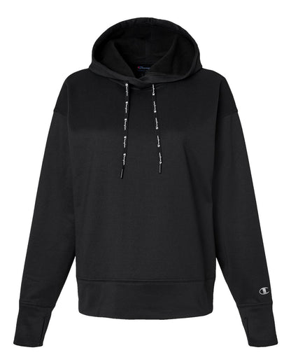 Front View of Black Women's Sport Hooded Sweatshirt - CHP100