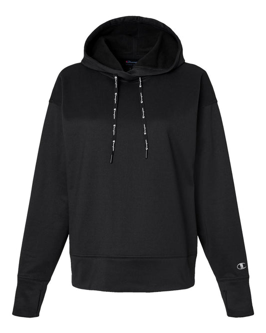 Front View of Black Women's Sport Hooded Sweatshirt - CHP100 - Star Hats & Embroidery
