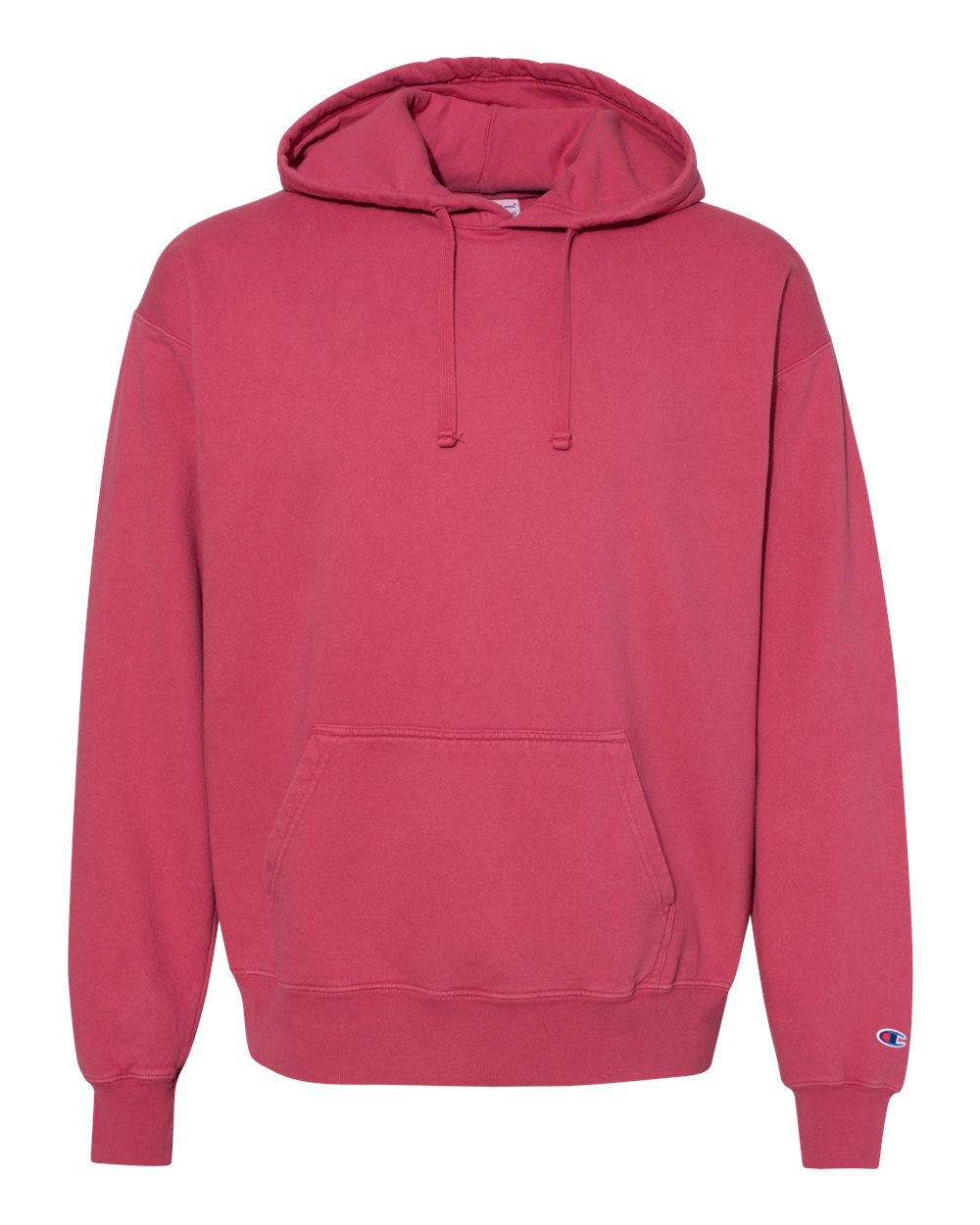 Front View of Crimson Garment-Dyed Hooded Sweatshirt - CD450