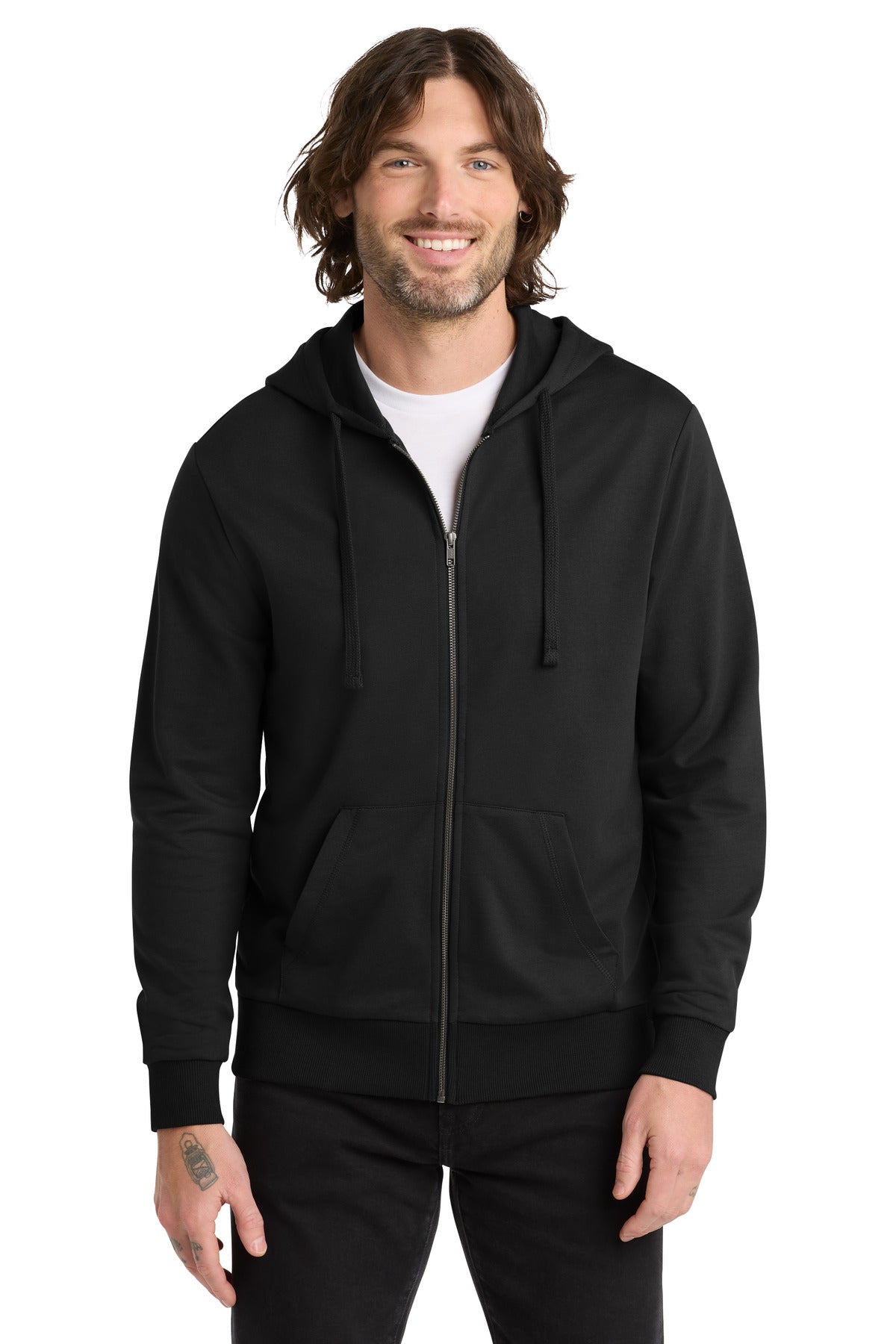 Front View of DeepBlack Allmade Unisex Organic French Terry Full-Zip Hoodie AL4002