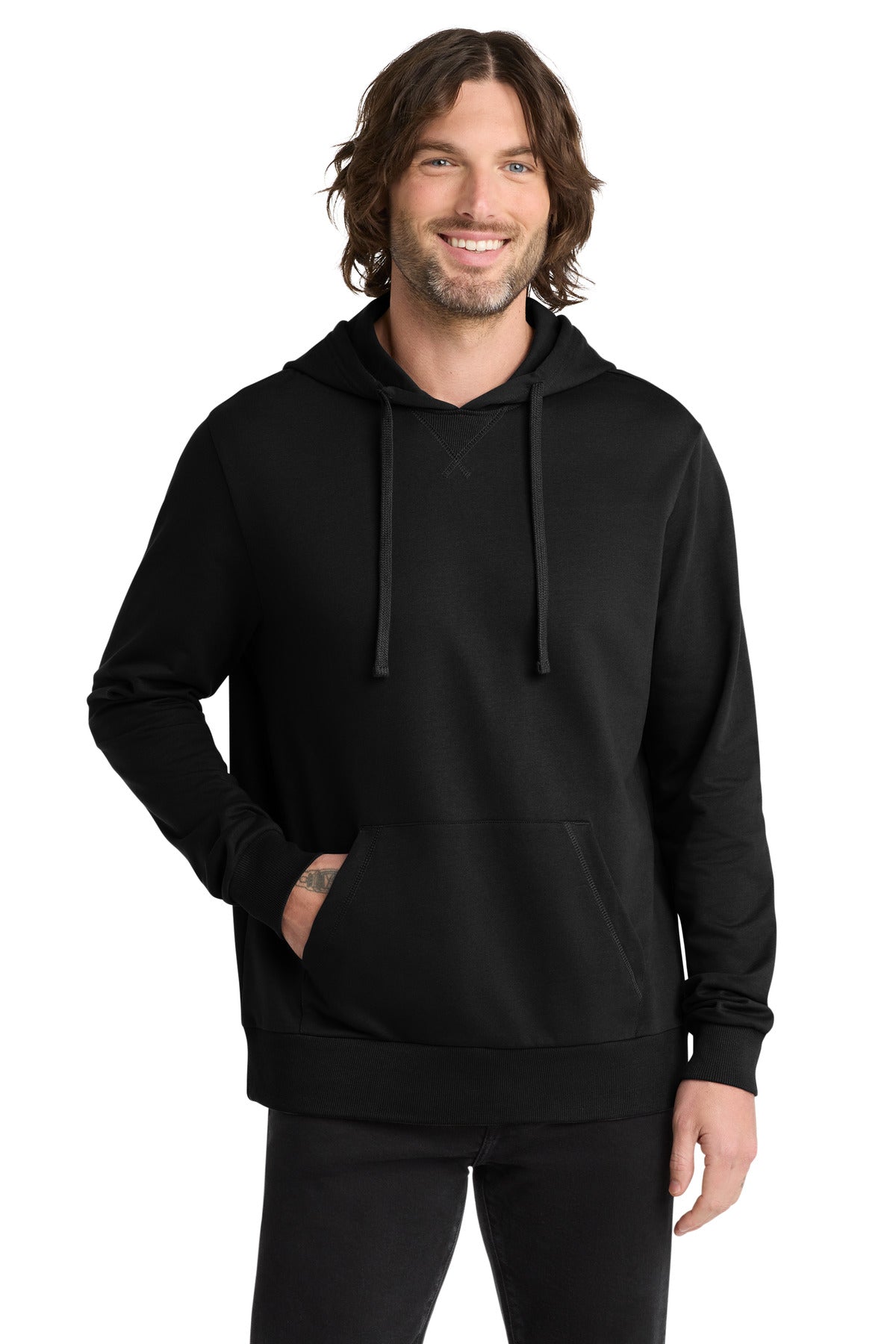 Front View of DeepBlack Allmade Unisex Organic French Terry Pullover Hoodie AL4000