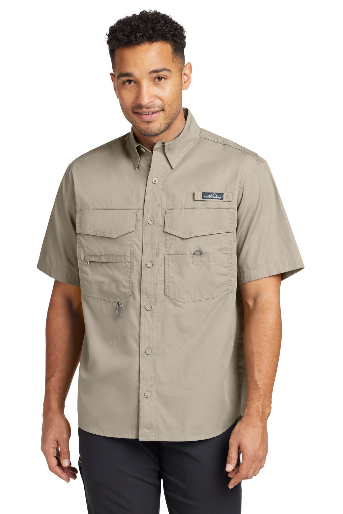 Front View of Driftwood Eddie Bauer - Short Sleeve Fishing Shirt. EB608