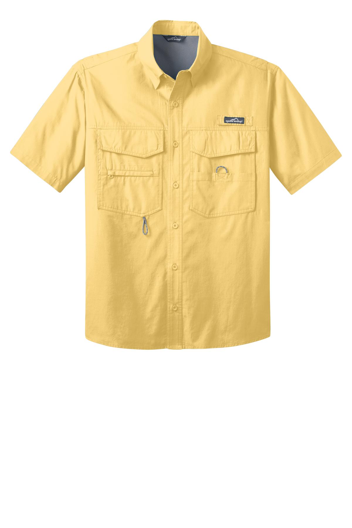 Front View of Goldenrod Yllw Eddie Bauer - Short Sleeve Fishing Shirt. EB608