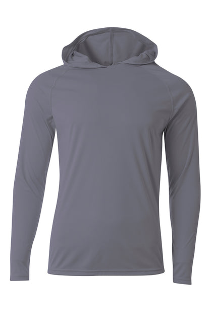 Front View of Graphite A4 Cooling Performance Long Sleeve Hooded Tee A4N3409