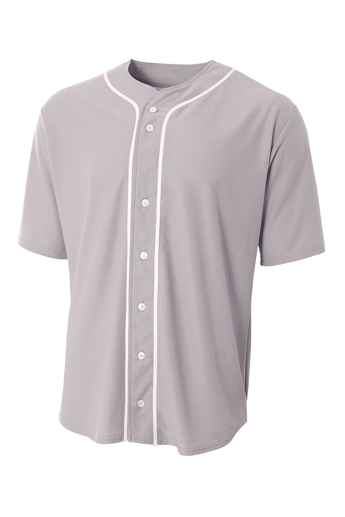 Front View of Grey A4 Short Sleeve Full-Button Baseball Top A4N4184