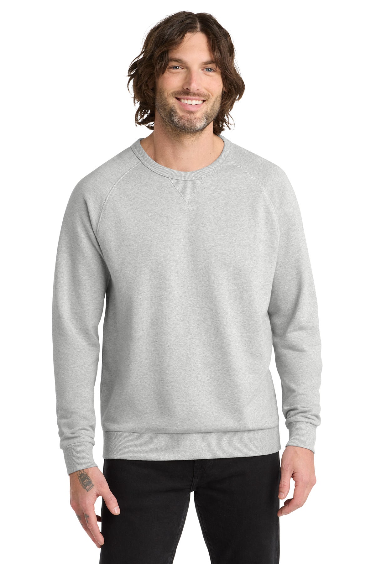 Front View of GrntGryHtr Allmade Unisex Organic French Terry Crewneck Sweatshirt AL4004