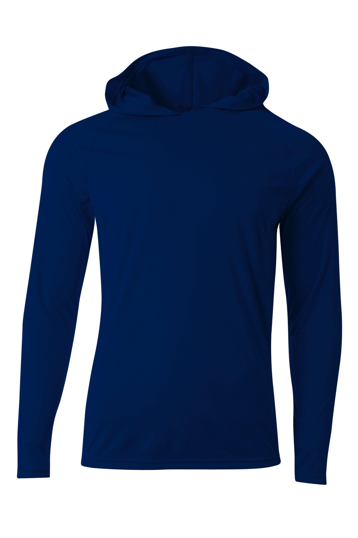 Front View of Navy A4 Cooling Performance Long Sleeve Hooded Tee A4N3409