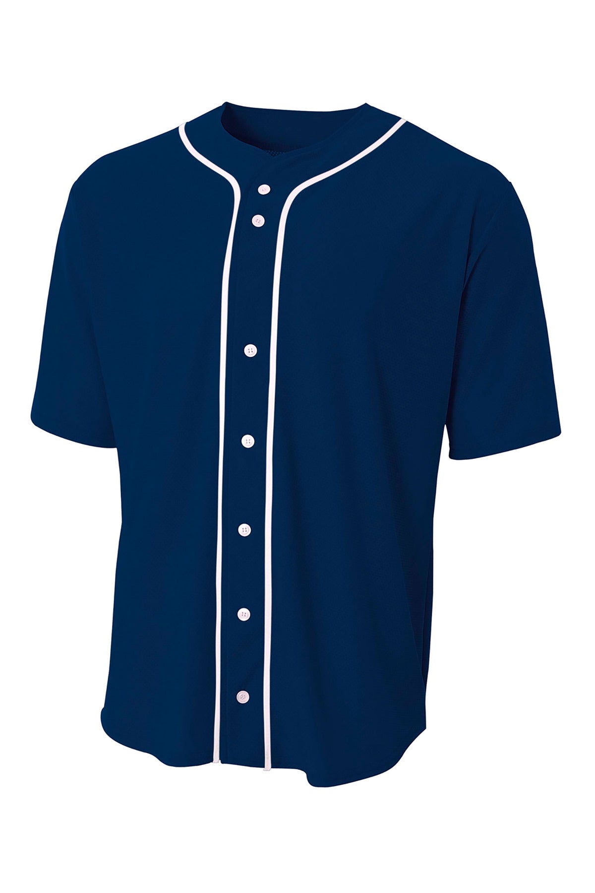 Front View of Navy A4 Short Sleeve Full-Button Baseball Top A4N4184