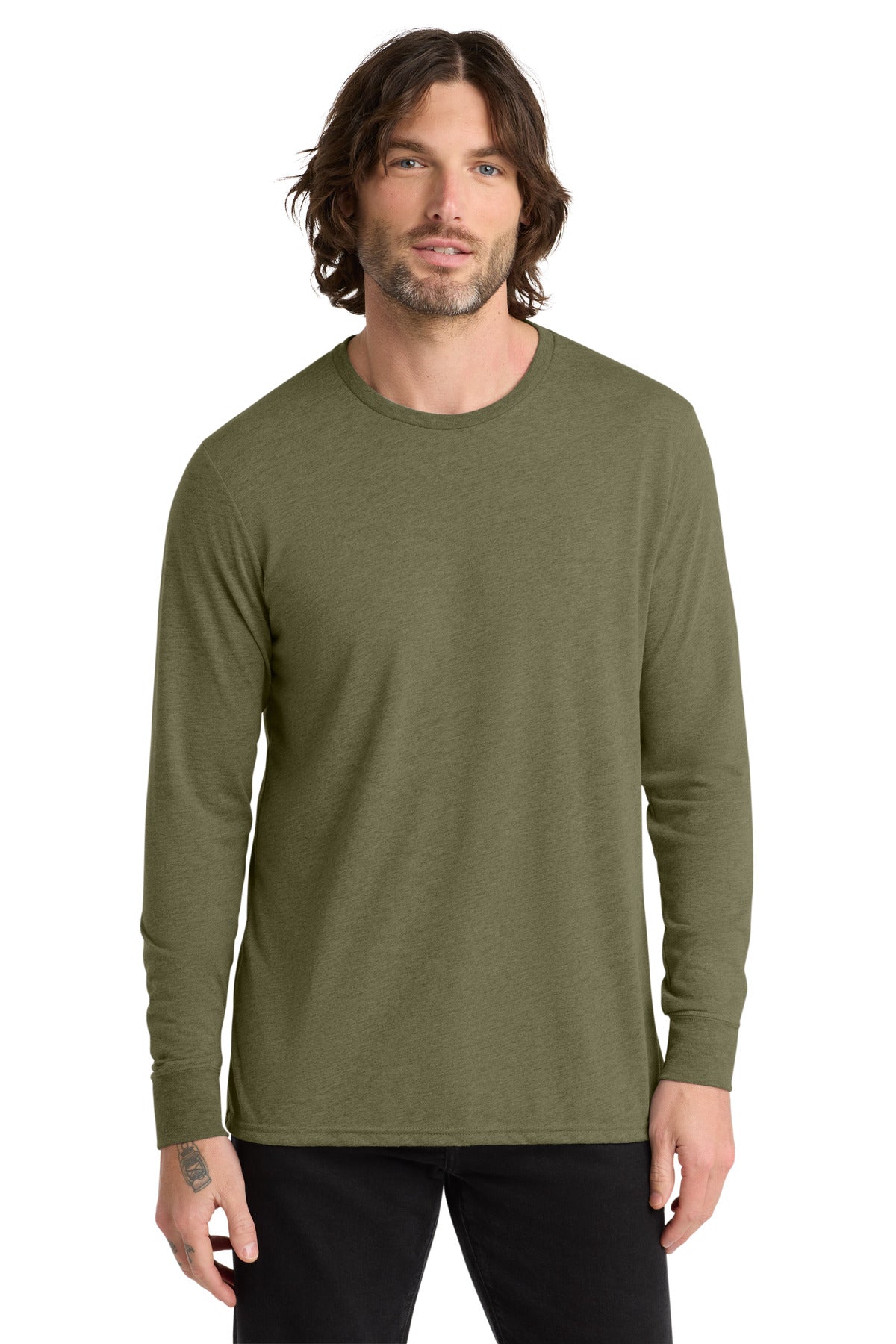 Front View of Olive You Grn Allmade Unisex Tri-Blend Long Sleeve Tee AL6004