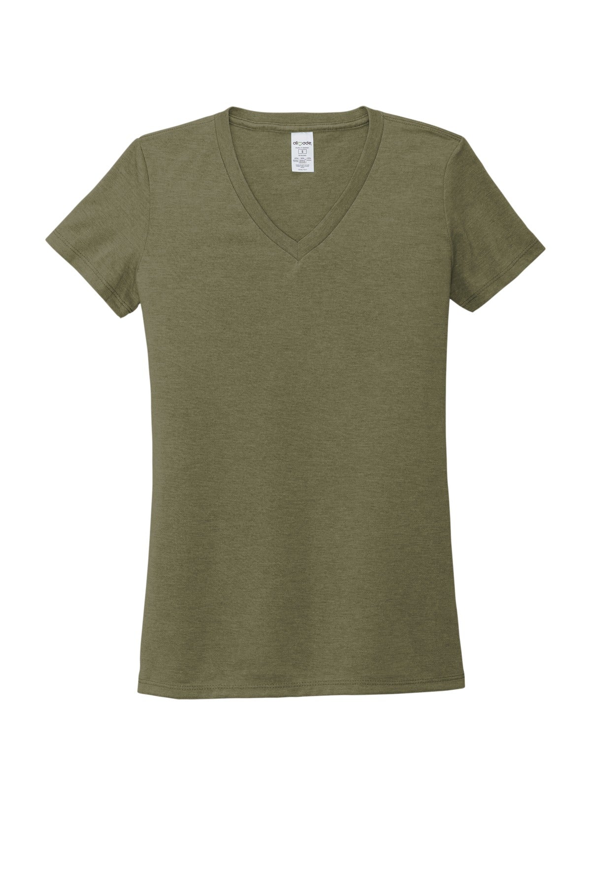 Front View of Olive You Grn Allmade Women's Tri-Blend V-Neck Tee AL2018
