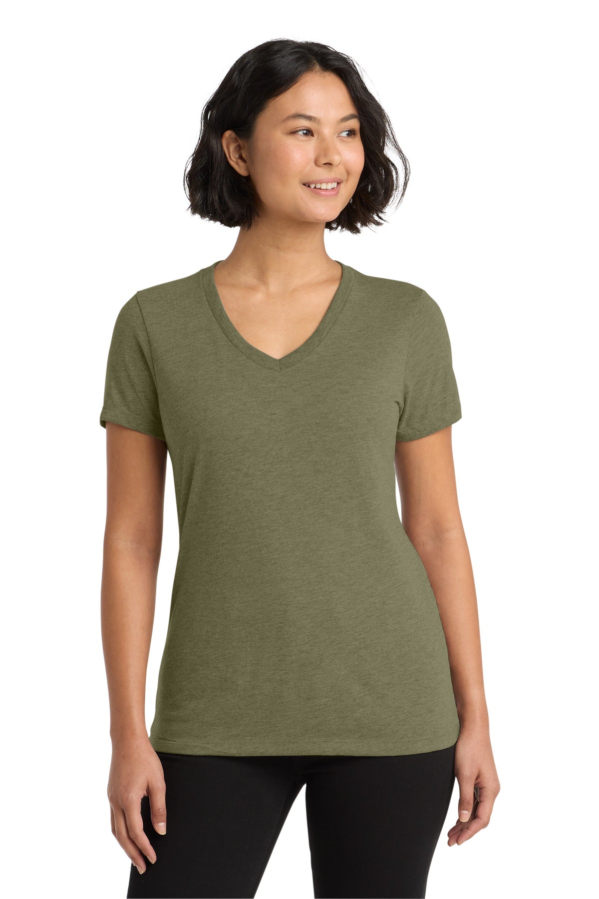 Front View of Olive You Grn Allmade Women's Tri-Blend V-Neck Tee AL2018