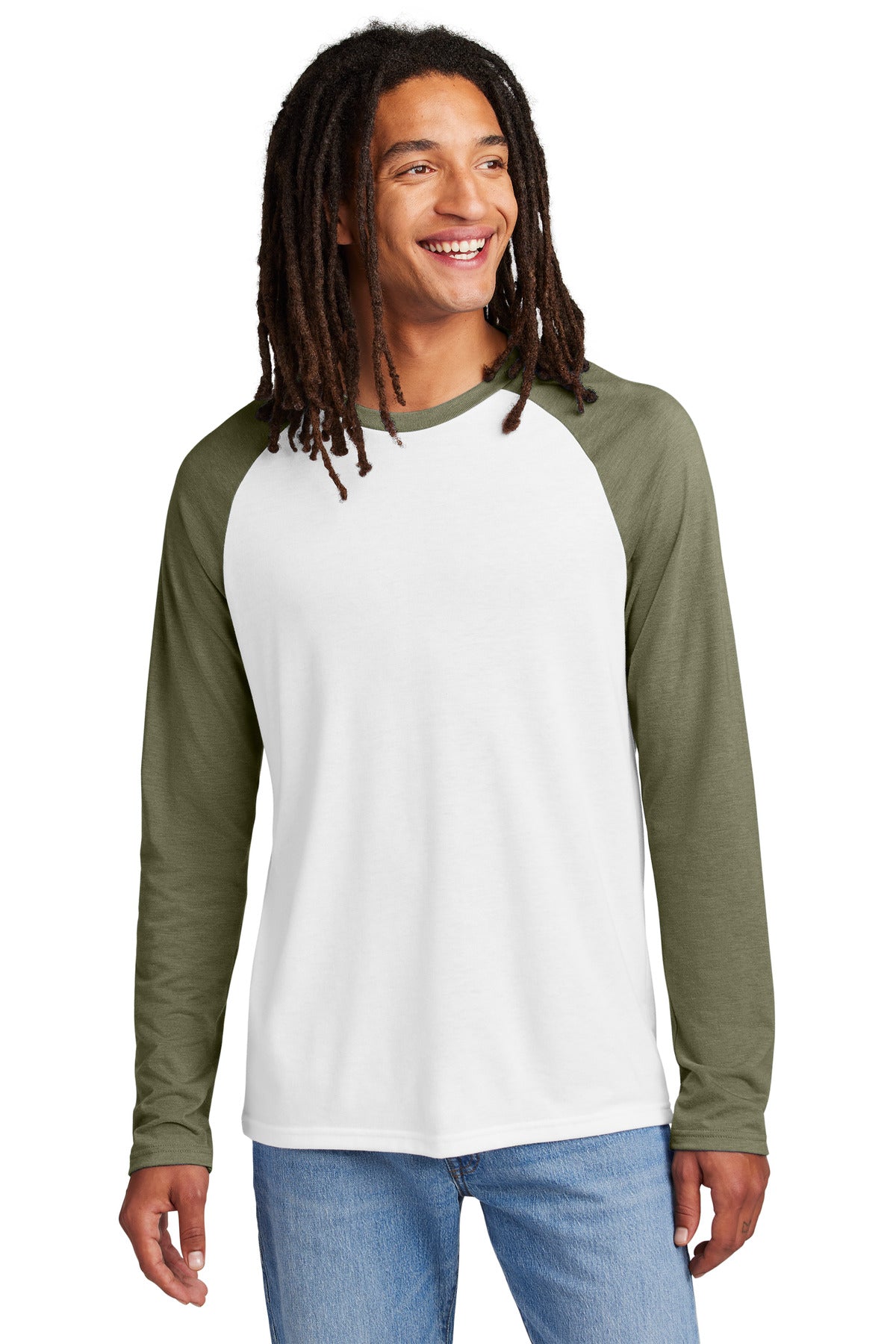 Front View of OvUGn/BtW Allmade Unisex Tri-Blend Long Sleeve Colorblock Raglan AL6009
