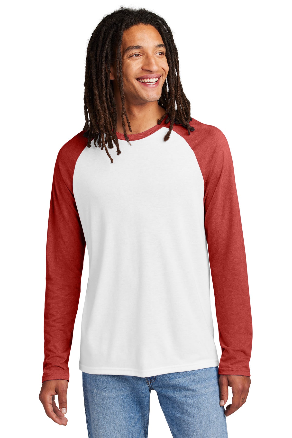 Front View of RseUpR/BtW Allmade Unisex Tri-Blend Long Sleeve Colorblock Raglan AL6009