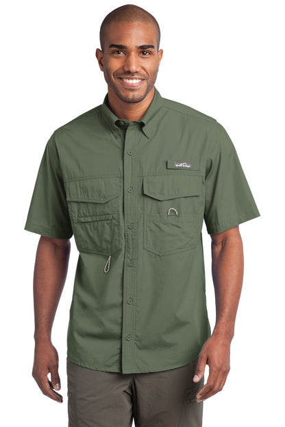 Front View of Seagrass Green Eddie Bauer - Short Sleeve Fishing Shirt. EB608