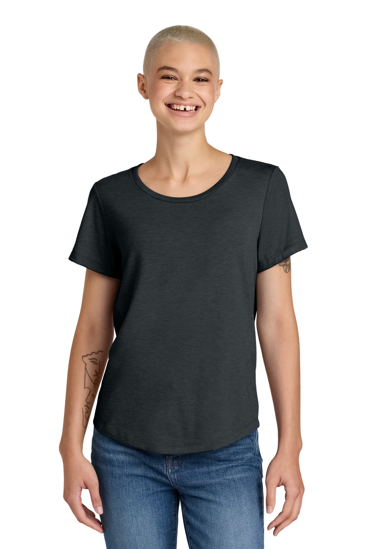 Front View of SpaceBlack Allmade Women's Relaxed Tri-Blend Scoop Neck Tee AL2015