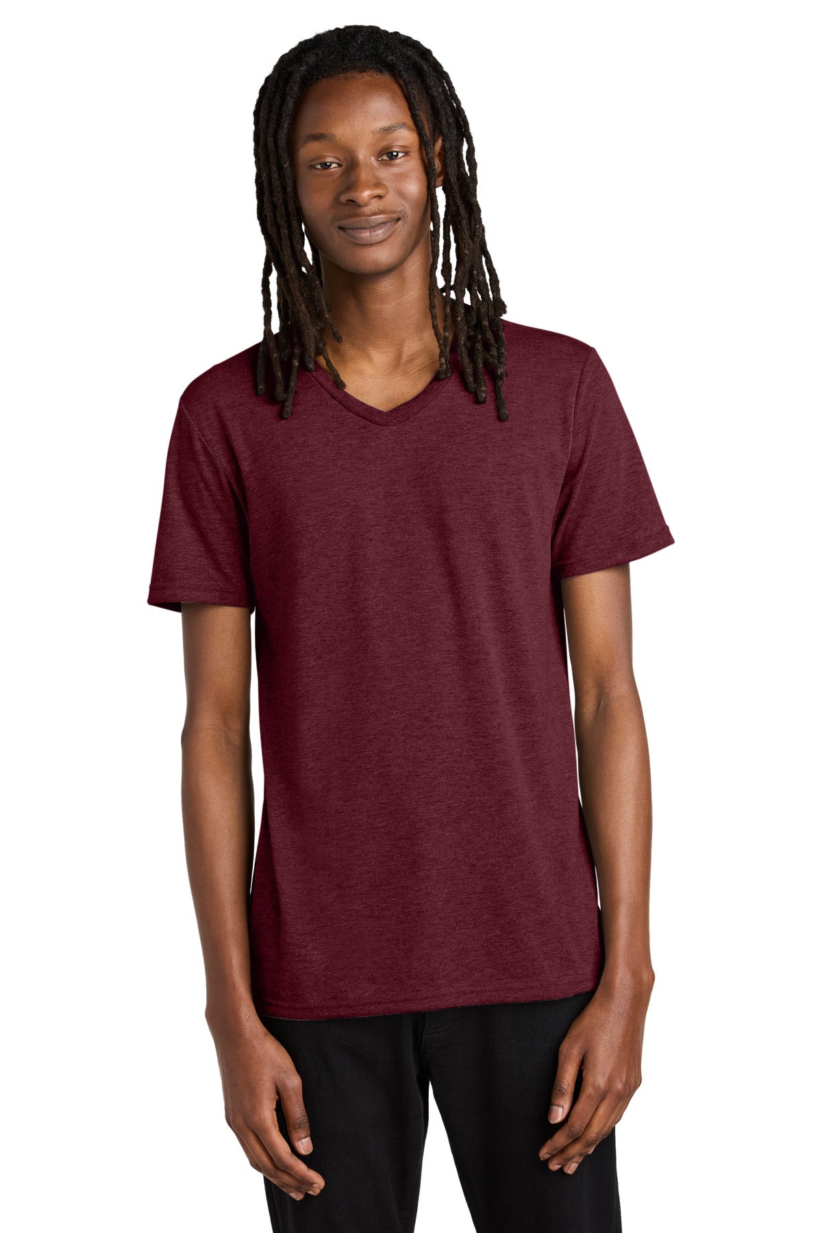 Front View of Vino Red Allmade Unisex Tri-Blend V-Neck Tee AL2014