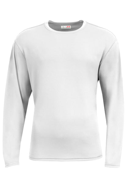 Front View of White A4 AirFlex Long Sleeve Tee A4N3532