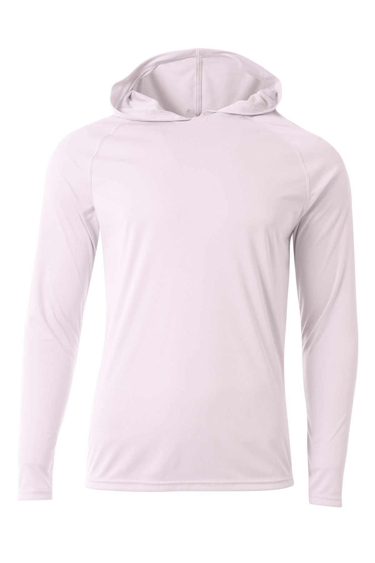 Front View of White A4 Cooling Performance Long Sleeve Hooded Tee A4N3409