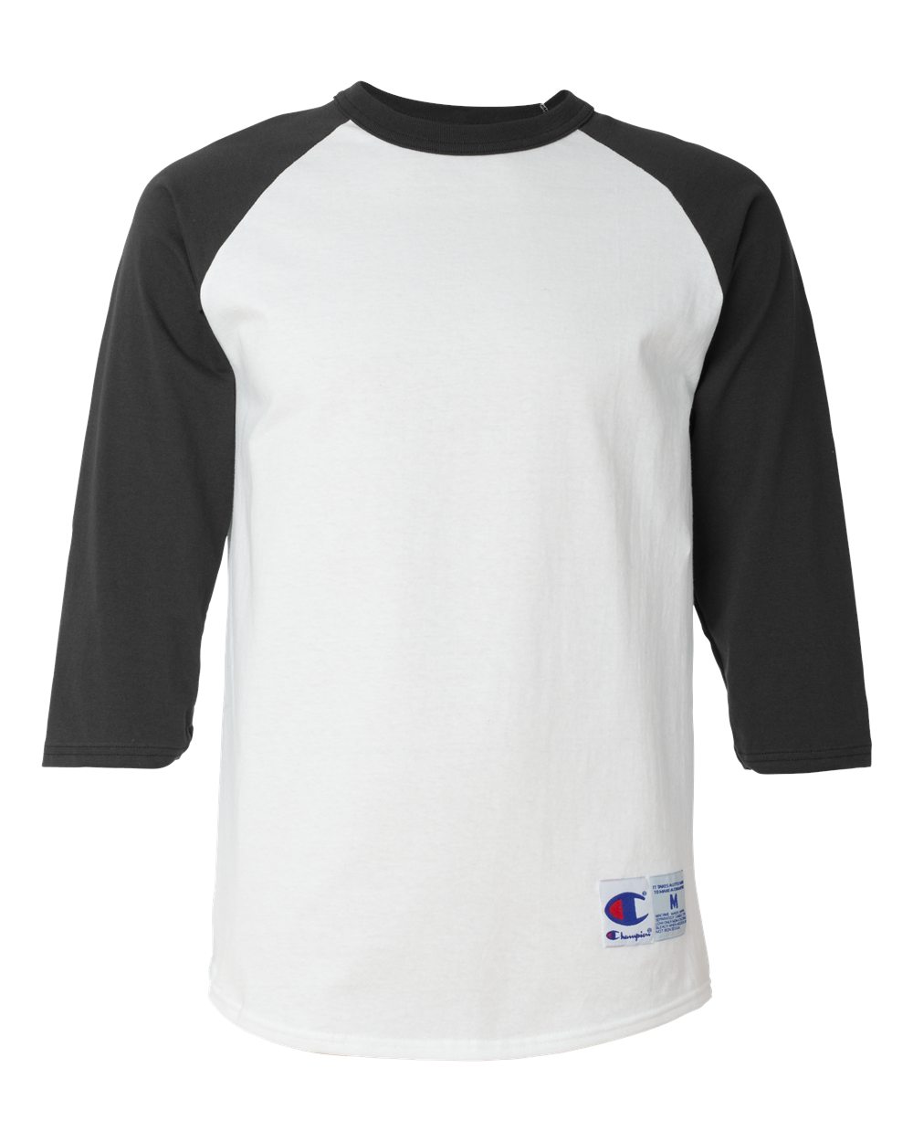 Front View of White/ Black Raglan Sleeve Baseball T-Shirt - T137