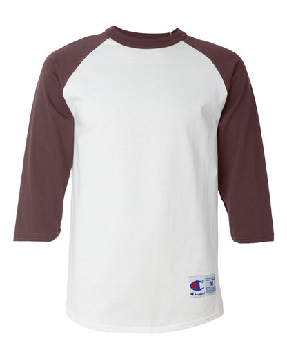 Front View of White/ Maroon Raglan Sleeve Baseball T-Shirt - T137