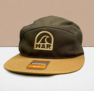 Olive and tan cap with 'MAR' logo under an arch, and 'Ready for the Workday' patch on brim.