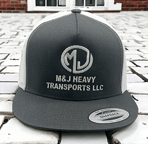 Gray cap with 'M&J Heavy Transports LLC' logo and Snapback tag.