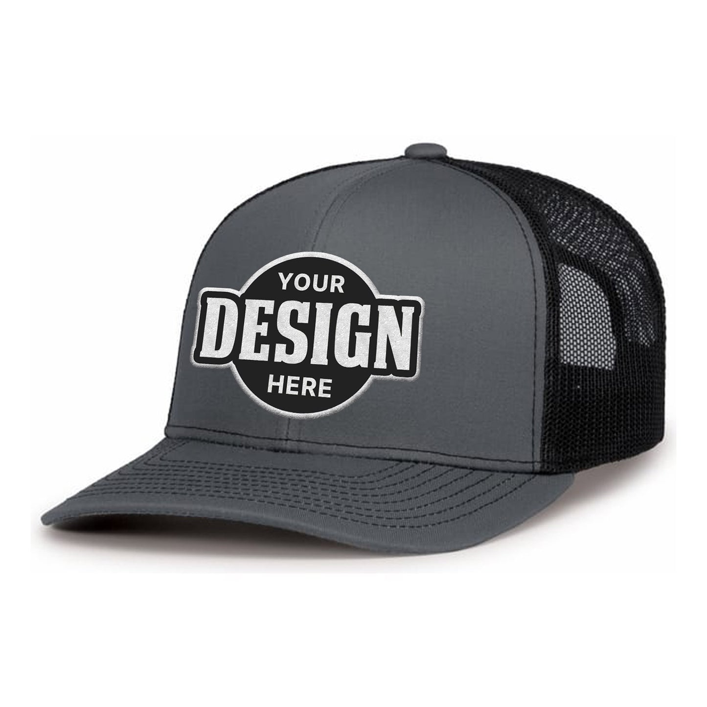 Custom Embroidered Pacific Headwear 104S Contrast Stitch Trucker Snapback Hat - Flat Embroidery