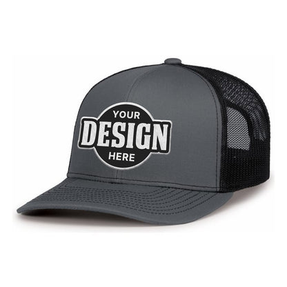 Custom Embroidered Pacific Headwear 104S Contrast Stitch Trucker Snapback Hat - Flat Embroidery