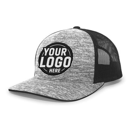 Custom Embroidered Pacific Headwear 106C Aggressive Heather Trucker Snapback Cap - Flat Embroidery