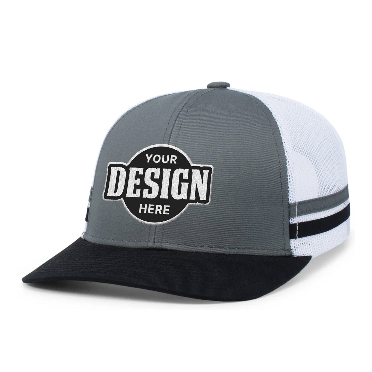Custom Embroidered Pacific Headwear P115 Low-Profile Stripe Trucker Cap - Flat Embroidery