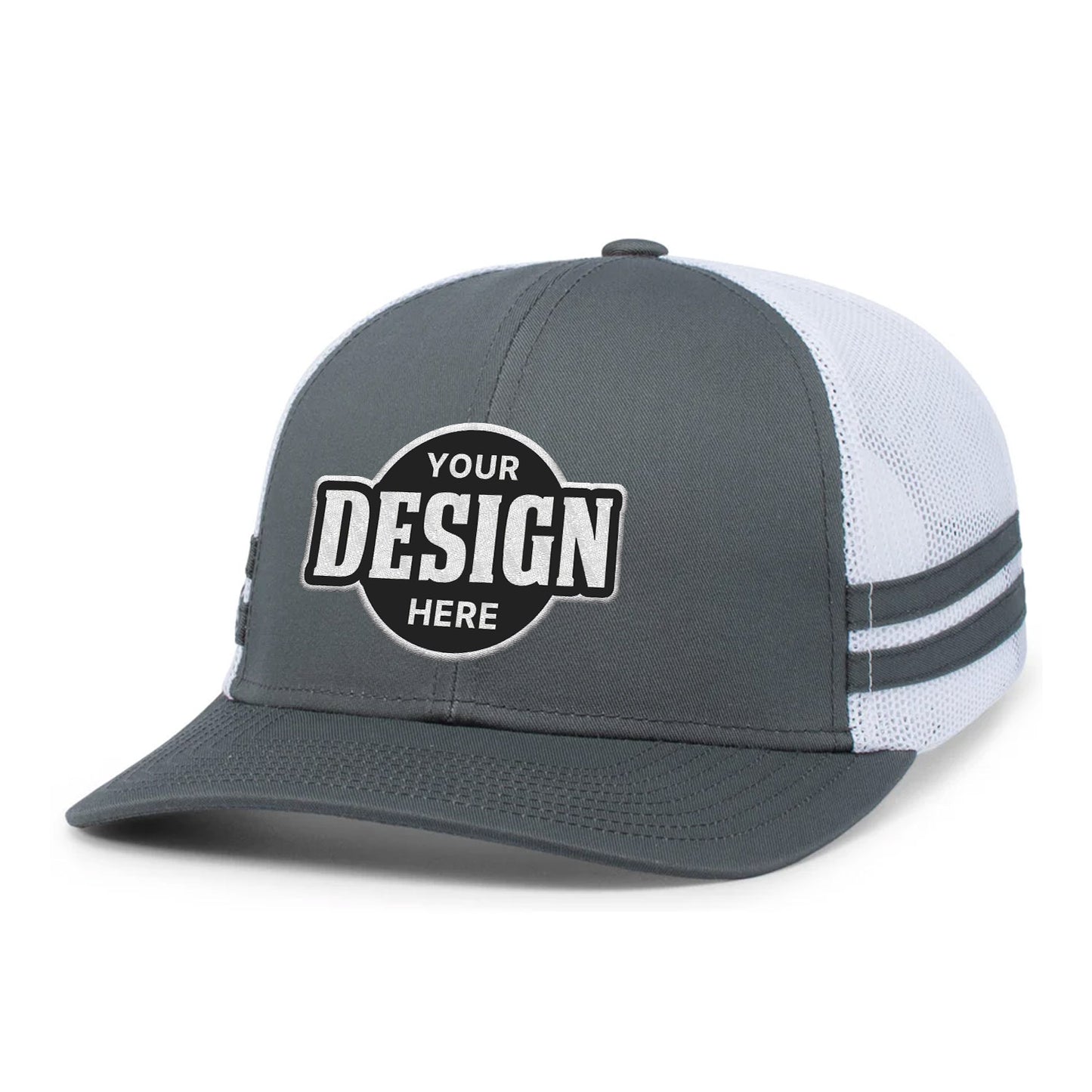 Custom Embroidered Pacific Headwear P115 Low-Profile Stripe Trucker Cap - Flat Embroidery