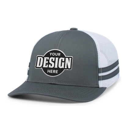 Custom Embroidered Pacific Headwear P115 Low-Profile Stripe Trucker Cap - Flat Embroidery