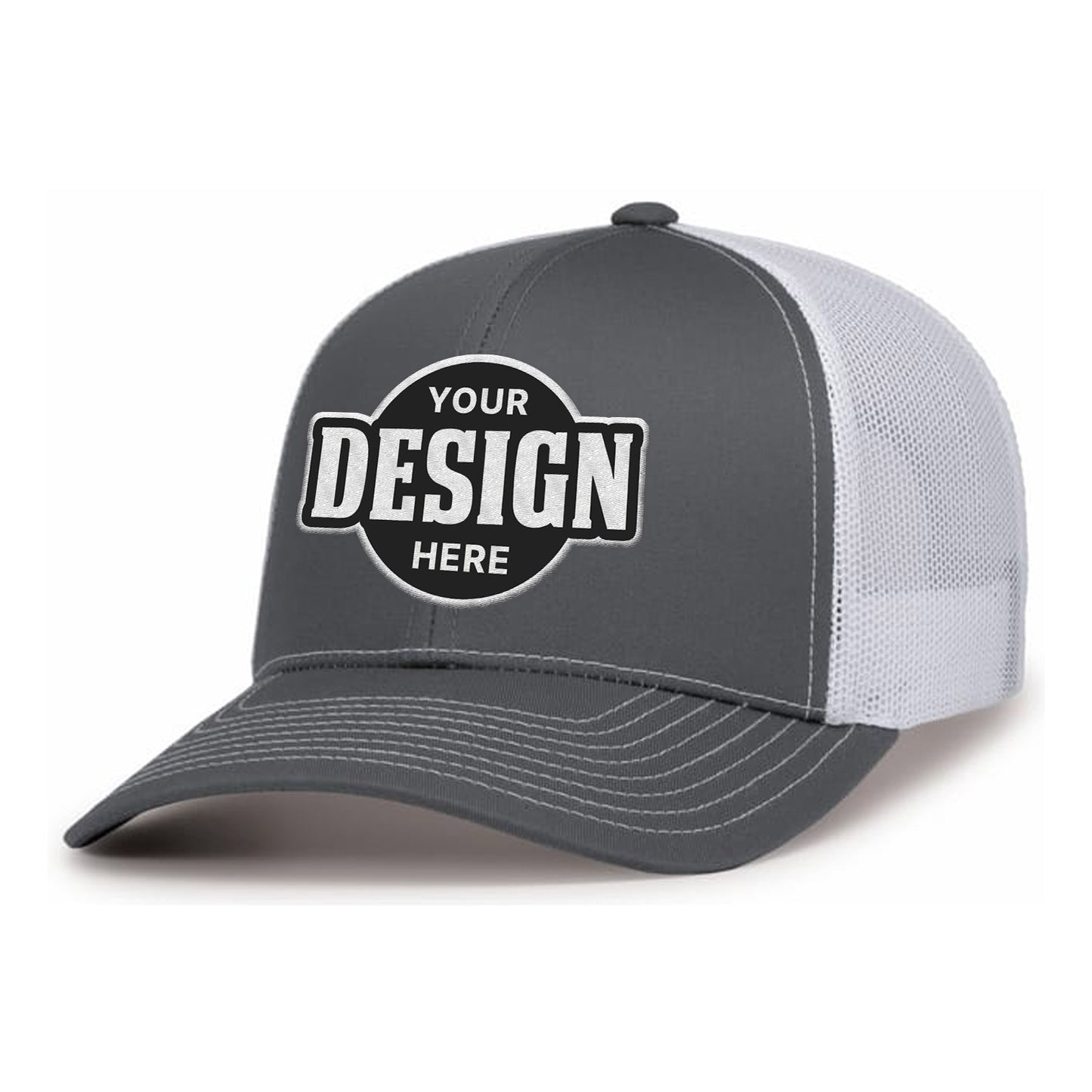 Custom Embroidered Pacific Headwear 104S Contrast Stitch Trucker Snapback Hat - Flat Embroidery