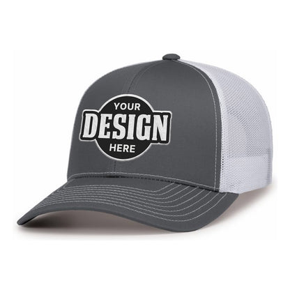 Custom Embroidered Pacific Headwear 104S Contrast Stitch Trucker Snapback Hat - Flat Embroidery